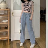 ハイウエストワイドデニムパンツ【韓国ファッション】【春夏新商品】 | Girly Doll | 詳細画像2 