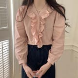 Vネックフリルコットン長袖フレンチレトロブラウスシャツ【韓国ファッション】 | Doula Doula | 詳細画像8 