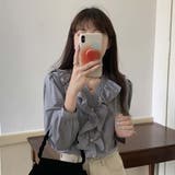 Vネックフリルコットン長袖フレンチレトロブラウスシャツ【韓国ファッション】 | Doula Doula | 詳細画像13 