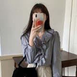 Vネックフリルコットン長袖フレンチレトロブラウスシャツ【韓国ファッション】 | Doula Doula | 詳細画像17 