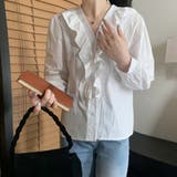 Vネックフリルコットン長袖フレンチレトロブラウスシャツ【韓国ファッション】 | Doula Doula | 詳細画像22 