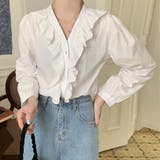 Vネックフリルコットン長袖フレンチレトロブラウスシャツ【韓国ファッション】 | Doula Doula | 詳細画像26 