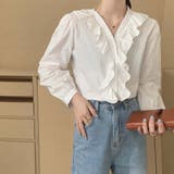 Vネックフリルコットン長袖フレンチレトロブラウスシャツ【韓国ファッション】 | Doula Doula | 詳細画像27 