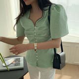 Vネックボリュームパフスリーブレトロ小花柄半袖ブラウスシャツ | Girly Doll | 詳細画像11