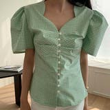 Vネックボリュームパフスリーブレトロ小花柄半袖ブラウスシャツ | Girly Doll | 詳細画像15