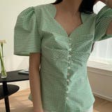 Vネックボリュームパフスリーブレトロ小花柄半袖ブラウスシャツ | Girly Doll | 詳細画像16