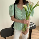 Vネックボリュームパフスリーブレトロ小花柄半袖ブラウスシャツ | Girly Doll | 詳細画像25