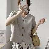 ノーカラーゴールドボタン半袖ツイードショートジャケット【韓国ファッション】 | Doula Doula | 詳細画像5