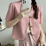 ノーカラーゴールドボタン半袖ツイードショートジャケット【韓国ファッション】 | Doula Doula | 詳細画像16