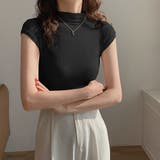 ボトルネックフレンチスリーブタイトリブカットトップス【韓国ファッション】 | Girly Doll | 詳細画像2