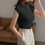 ボトルネックフレンチスリーブタイトリブカットトップス【韓国ファッション】 | Girly Doll | 詳細画像3