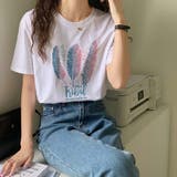 ラウンドネックフェザー柄プリントTシャツ【韓国ファッション】 | Girly Doll | 詳細画像2 