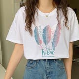 ラウンドネックフェザー柄プリントTシャツ【韓国ファッション】 | Girly Doll | 詳細画像3 