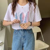 ラウンドネックフェザー柄プリントTシャツ【韓国ファッション】 | Girly Doll | 詳細画像4 