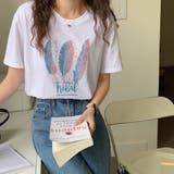 ラウンドネックフェザー柄プリントTシャツ【韓国ファッション】 | Girly Doll | 詳細画像5 