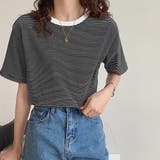 ラウンドネックカラーボーダーTシャツ【韓国ファッション】 | Doula Doula | 詳細画像4