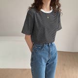 ラウンドネックカラーボーダーTシャツ【韓国ファッション】 | Doula Doula | 詳細画像7