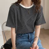 ラウンドネックカラーボーダーTシャツ【韓国ファッション】 | Doula Doula | 詳細画像10