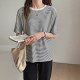 ラウンドネックカラーボーダーTシャツ【韓国ファッション】 | Doula Doula | 詳細画像13