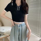 ポロカラーパイピング半袖リブニットトップス【韓国ファッション】 | Doula Doula | 詳細画像9 