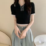 ポロカラーパイピング半袖リブニットトップス【韓国ファッション】 | Doula Doula | 詳細画像27 
