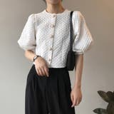ラウンドネックパフスリーブゴールドボタン半袖ジャケット【韓国ファッション】 | Doula Doula | 詳細画像2