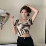 スクエアカラーボーダーサマーニットトップス【韓国ファッション】 | Doula Doula | 詳細画像13 