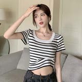 スクエアカラーボーダーサマーニットトップス【韓国ファッション】 | Doula Doula | 詳細画像22 
