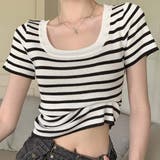 スクエアカラーボーダーサマーニットトップス【韓国ファッション】 | Doula Doula | 詳細画像26 