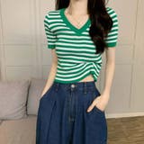 Vネックボーダーリブニットトップス【韓国ファッション】 | Doula Doula | 詳細画像19 