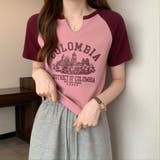 スリットネックカレッジロゴラグランTシャツ【韓国ファッション】 | Girly Doll | 詳細画像7 