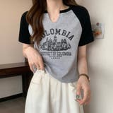 スリットネックカレッジロゴラグランTシャツ【韓国ファッション】 | Girly Doll | 詳細画像13 