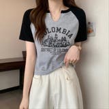 スリットネックカレッジロゴラグランTシャツ【韓国ファッション】 | Girly Doll | 詳細画像15 