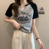 スリットネックカレッジロゴラグランTシャツ【韓国ファッション】 | Girly Doll | 詳細画像16 