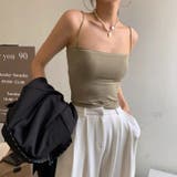 春夏のマストアイテム。カップ付き スリムストラップブラトップ キャミソール | Doula Doula | 詳細画像1 