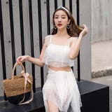 ホワイト | チュールの透け感がエレガント。水着セット レースフリルタンキニ&パレオ | Girly Doll