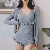 グレー | 同素材でこなれ感。水着セット フリルワンピース水着＆ボレロ | Doula Doula