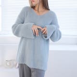 グレー | Vネックシャギーニット【韓国ファッション】 | Girly Doll