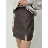 BROWN | 裾スリットフェイクレザーミニスカート | EGOIST