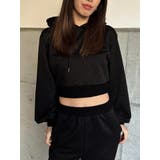 BLACK | フードロゴラメ裏毛トップス | EGOIST