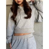 L/GRAY | フードロゴラメ裏毛トップス | EGOIST