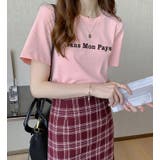 カジュアル丸首Tシャツ シンプル ロゴ | elamour | 詳細画像2