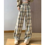 ホワイト | チェックワイドリラックスパンツ | ENAF