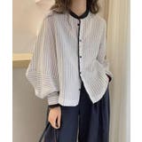 ホワイト | ストライプボリュームスリーブシャツ | ENAF
