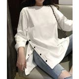 ホワイト | サイドボタンアシンメトリーロングTシャツ | ENAF