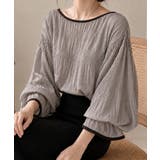 ベージュ | 配色パイピング シャーリングブラウス | ENAF