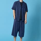 ネイビーストライプ | セットアップ 開襟シャツ ガウチョパンツ | ENJOUEMEN