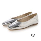 SV(シルバー) | 【ふかふか・クッション入り】スクエアゴールドステッチフラットパンプス | EVOL