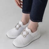 【手を使わずにスッと履ける 柔らかい】軽量スクエアビジューヒールアップスニーカー | EVOL | 詳細画像3 