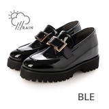 BLE(ブラックエナメル) | 【晴雨兼用(一部カラー除く)・インヒール入り】トラックソールバックルローファー | EVOL